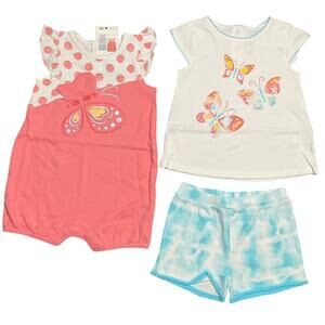 Kids Headquarters Girl's Butterfly 3 Piece Romper 18 Month’s NWT